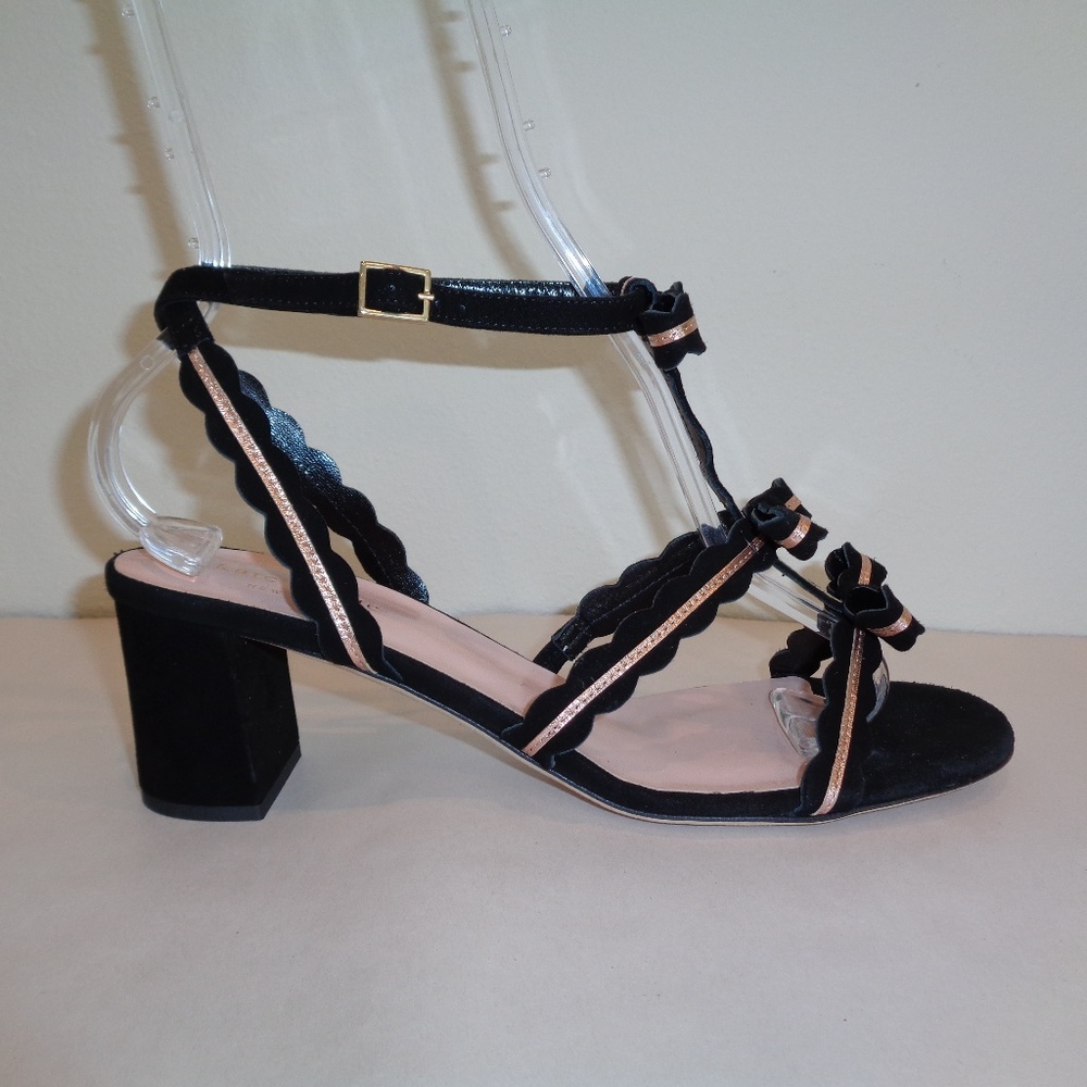 Kate Spade MEDEA Black Rose Suede Heels Sandals